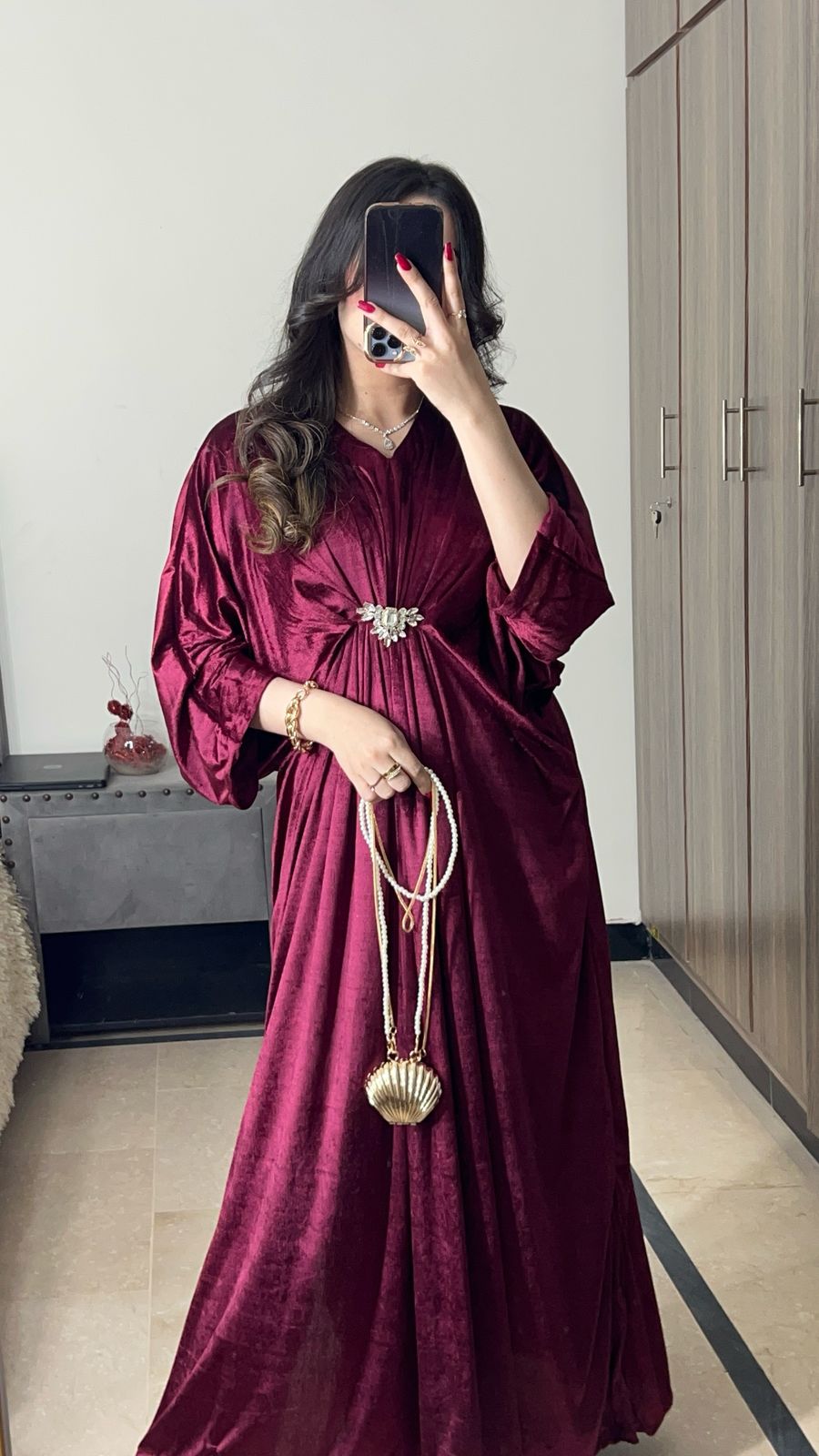 Maroon Velvet Kaftan