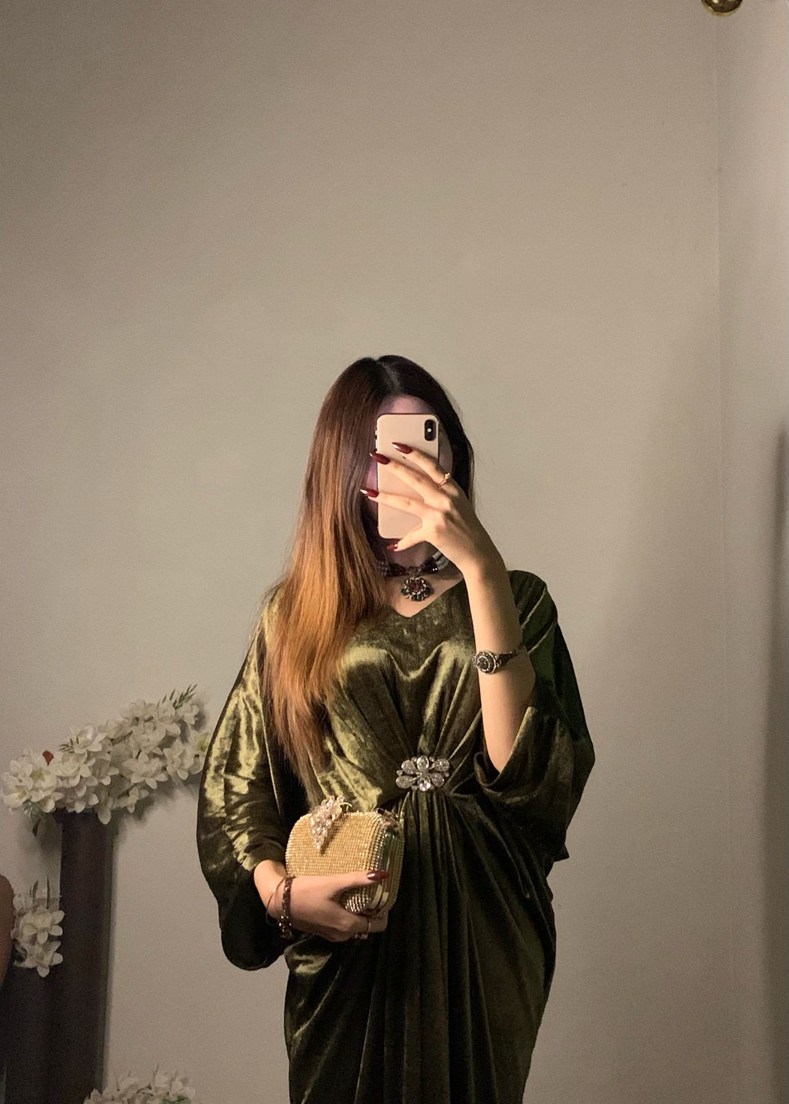 Mehndi Velvet Kaftan