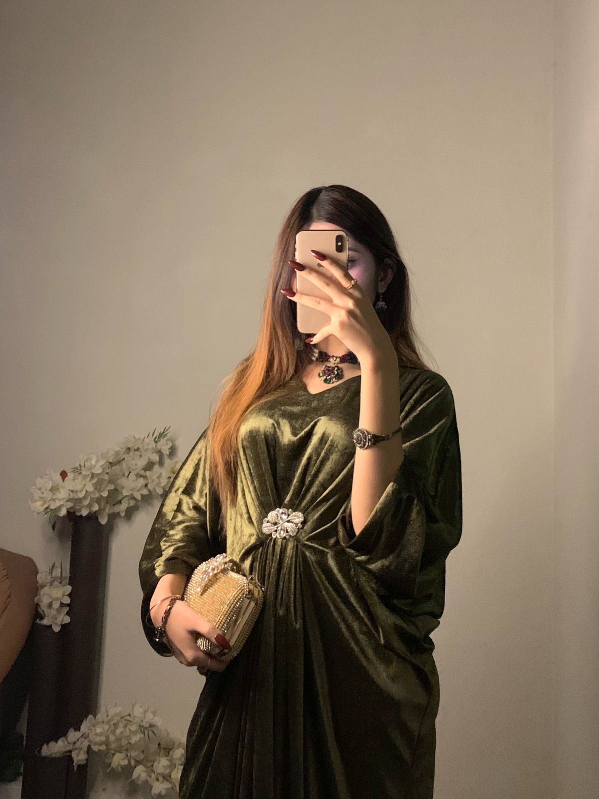 Mehndi Velvet Kaftan