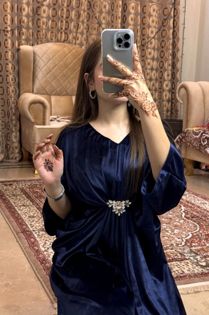 Navy Blue Velvet Kaftan