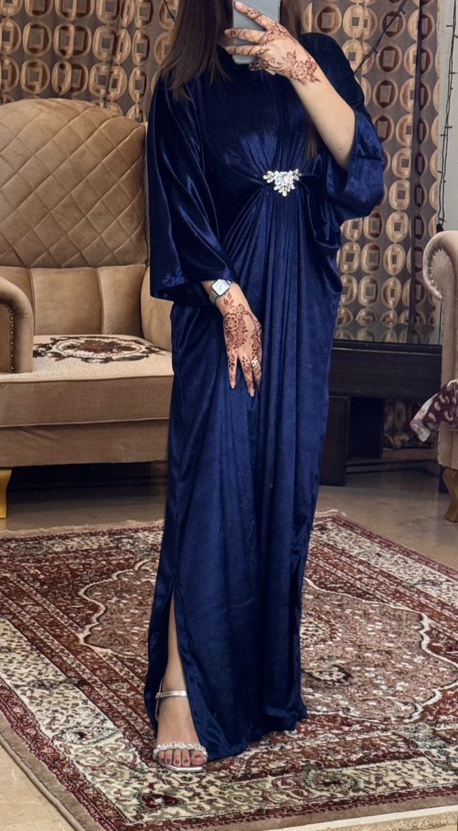 Navy Blue Velvet Kaftan